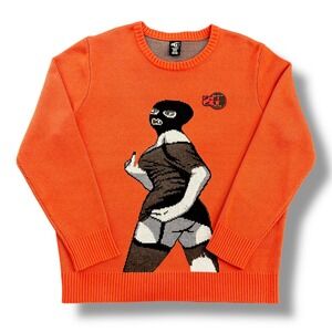 SNIPER GANG APPAREL Men's 2XL‎ Orange Graphic Knit Sweater JackGirl